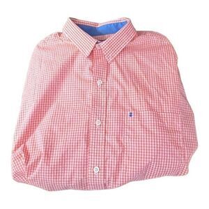 Izod Shirt Men's Size Large Orange Checks Blue Roll‎ up Sleeves Sleeve Non Iron